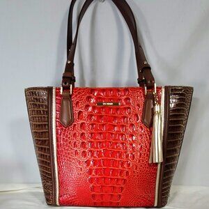 BRAHMIN MEDIUM MISHA TRI COLOR RED LAVA CHENOA SHOULDER BAG/PURSE/GOLD TASSEL